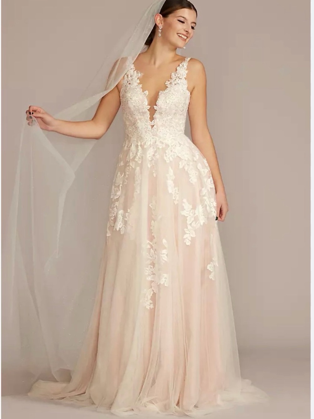 Oleg Cassini Blush and Ivory Lace A-Line Wedding Gown size 14